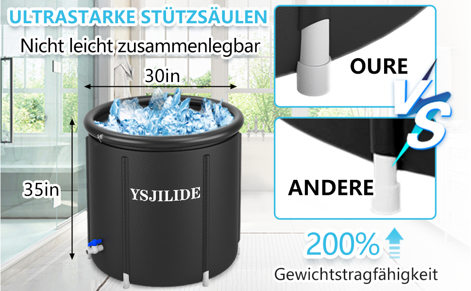 Бочка для крижаної ванни для спортсменів з кришкою (80 см Ø), бочка для льоду YSJILIDE для дому для кріотерапії та спортивного холоду, для внутрішніх та зовнішніх ванн без вентиляції. Л-30'х 35'