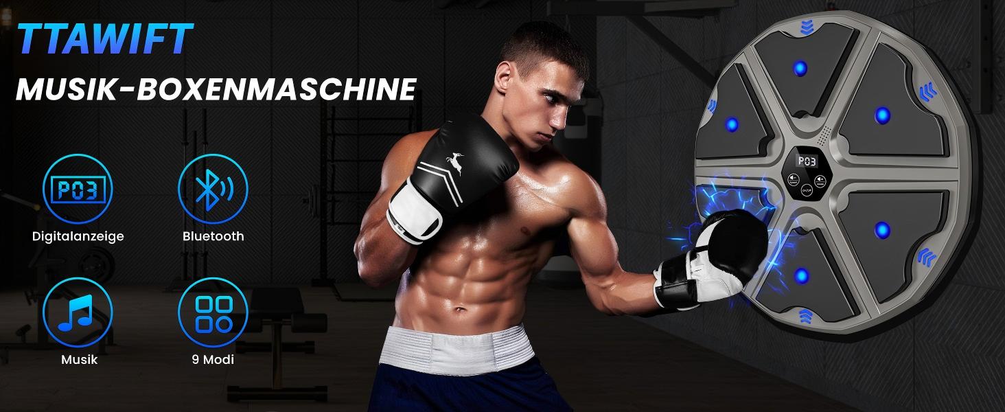 Музичний боксерський тренажер: електронна машина для ударів з Bluetooth, 9 режимів, лічильник ударів, для дорослих (сірий)
