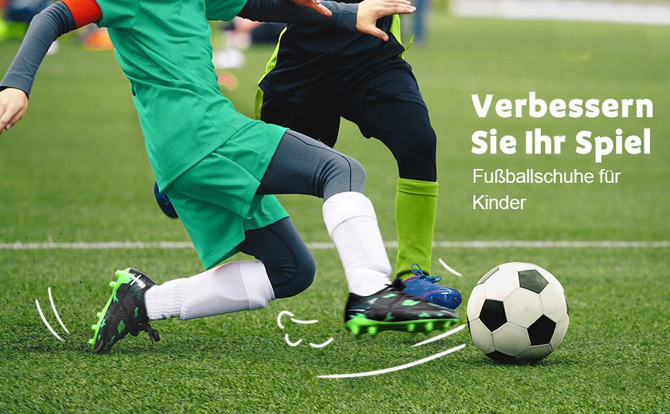 Дитячі футбольні кросівки DREAM PAIRS для дівчаток та хлопчиків. Легкі, дихаючі, з довгими шипами. Розмір 37.5 EU, чорно-зелені.