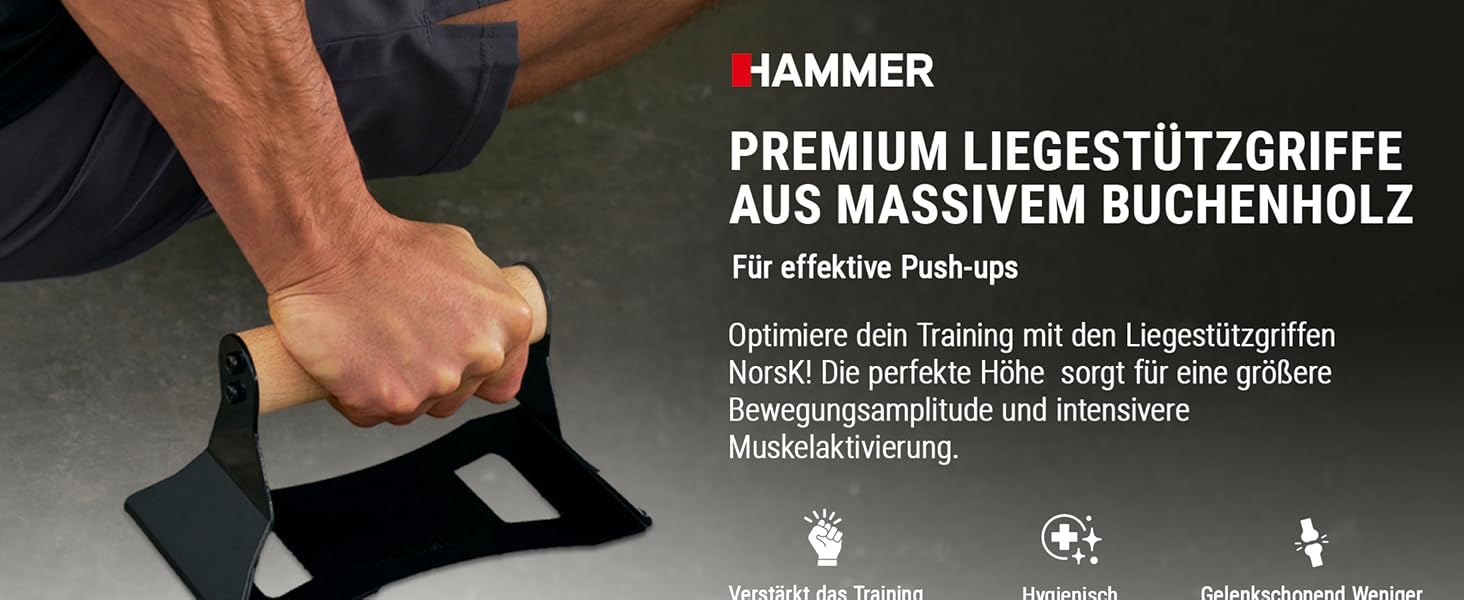 Ручки для віджимань HAMMER NorsK, 2 шт., бук, антиковзкі, ергономічні, для кросфіту та функціонального тренінгу