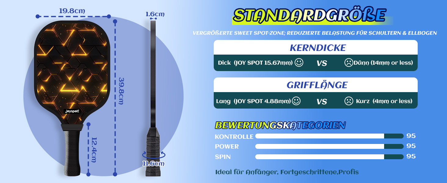 Набір для піклболу JOY SPOT! 2 ракетки + 4 м'ячі + сумка – Легкі ракетки з скловолокном для чоловіків, жінок та початківців – Для гри в приміщенні та на вулиці (Lava)