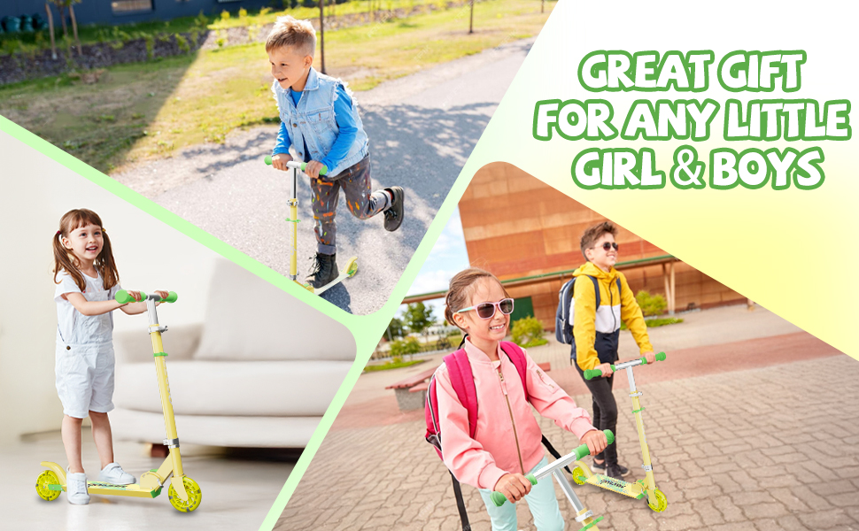 MEE GOO Роликовий самокат для дітей з алюмінію, складний, 3 регульовані висоти, LED колеса, жовтий