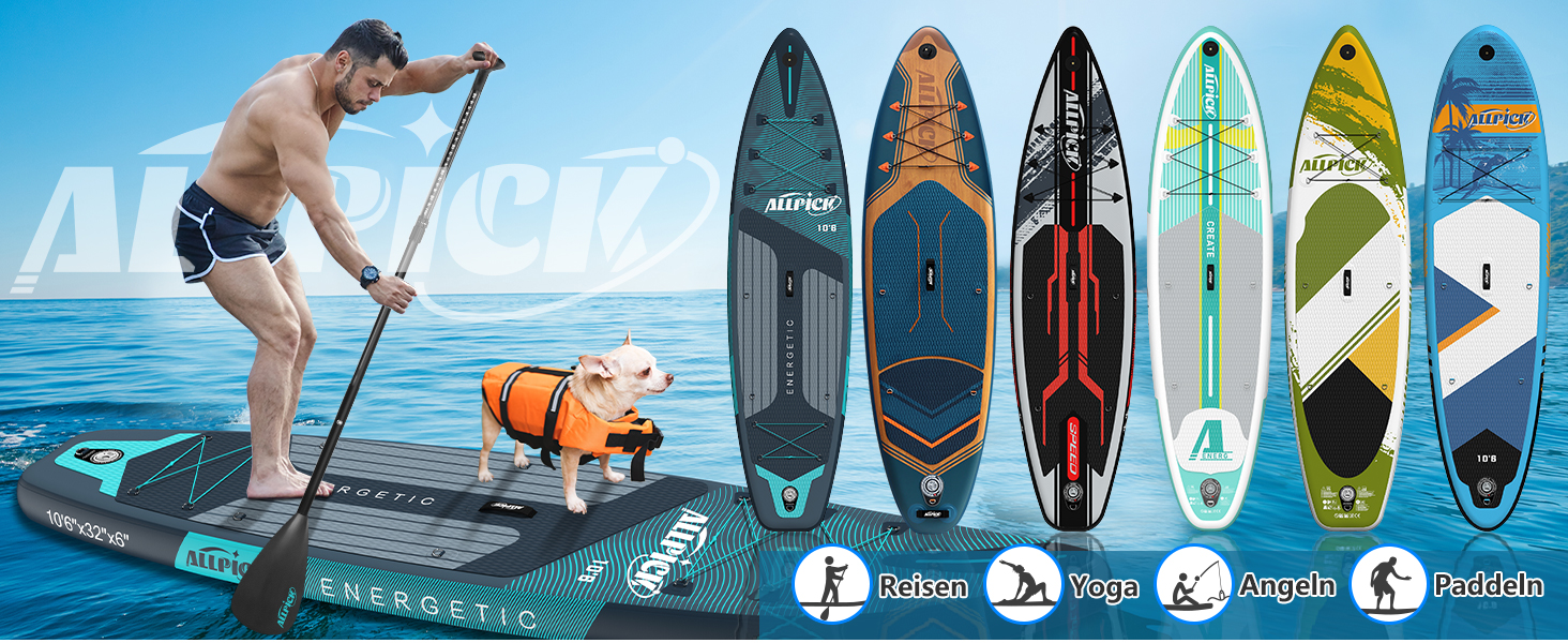 Надувний SUP Борд ALLPICK Premium: Комплект для SUP-бордингу з аксесуарами, тримачем для камери, регульованим веслом, 180 кг, преміум-зелений