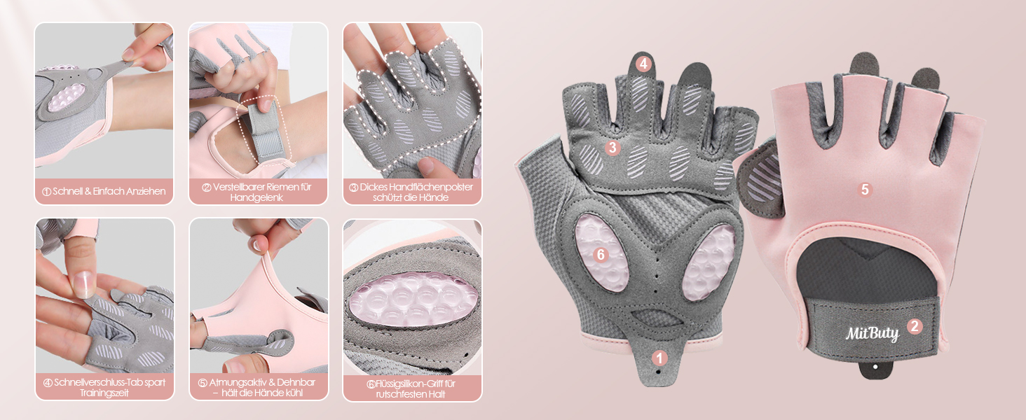 Тренувальні рукавички для чоловіків та жінок – фітнес рукавички для залу, важкої атлетики, кросфіту, силового спорту, спорту та тренувань. Рукавички з антиковзкими силіконовими точками та підкладкою на долоні. Рожеві, розмір M (18–19.5 см)