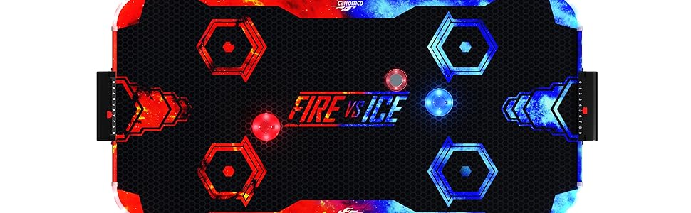 Airhockey Carromco Fire & Ice: Ігровий стіл з LED-підсвічуванням та електронним підрахунком очок