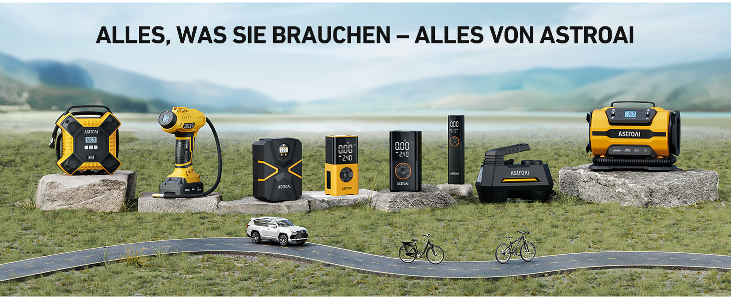 AstroAI Бездротова електрична повітряна помпа, портативна акумуляторна помпа для велосипеда з LED-ліхтариком, для велосипеда, електробіка, авто, мотоцикла, м'ячів (чорний)