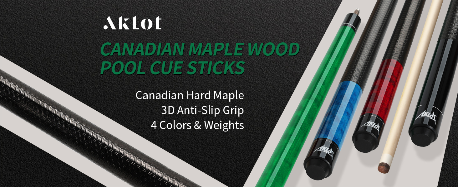 AKLOT Більярдний кий 58' (1.73 м) з канадського клена, 510-600г, з шкіряним наконечником 13 мм, 3D-поїлком та прецизійним з'єднанням, для гравців (зелений, 510г)