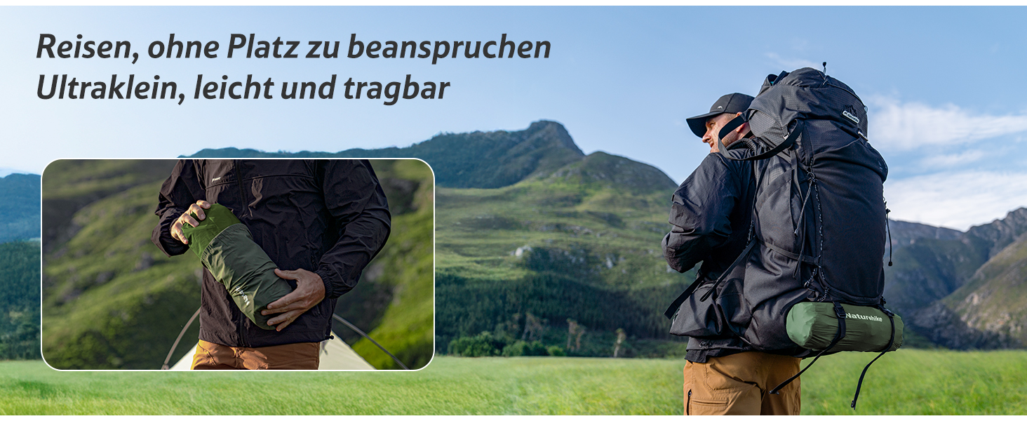 Килимок для кемпінгу Naturehike, Ultraleichte Aufblasbare Schlafmatten, вбудований насос, для велосипеда, походу, намету, початковий рівень (Army Green, одинарний)