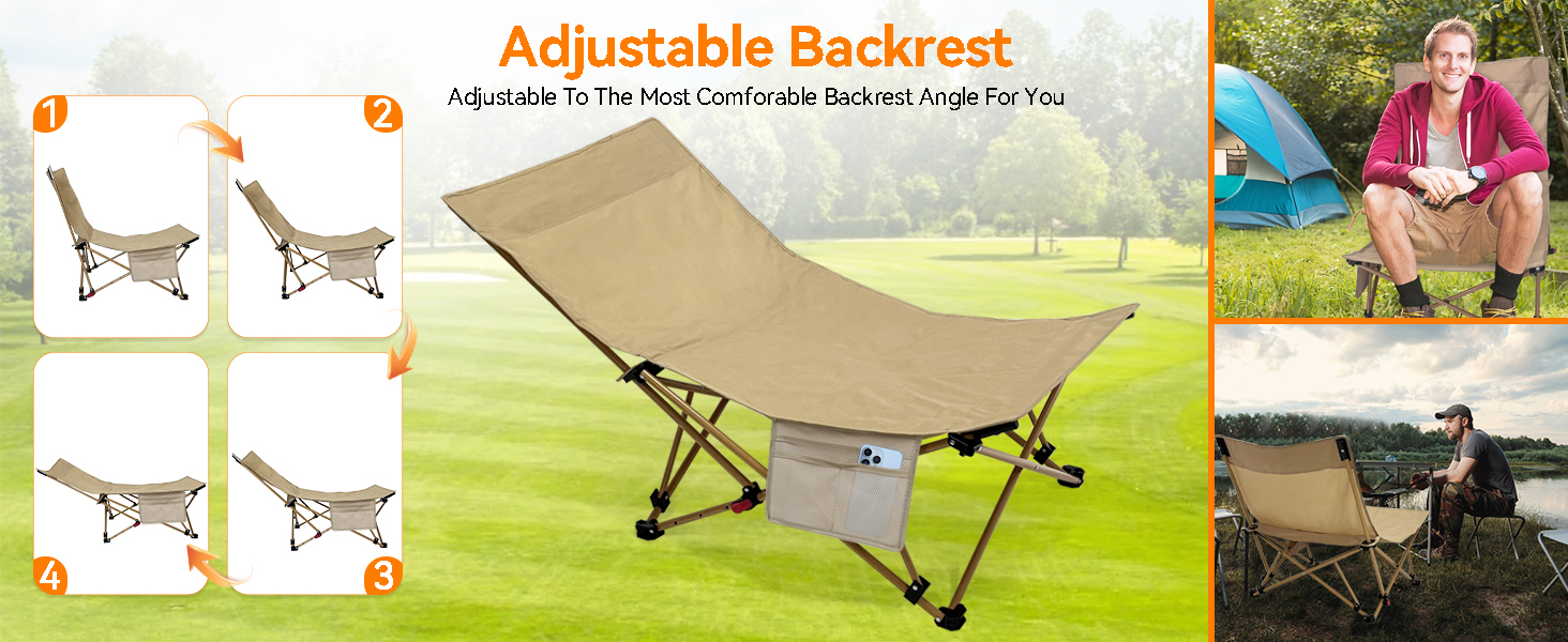 Зручний складаний стілець для кемпінгу та відпочинку на природі (150 кг), легкий, з регулюванням кута нахилу, з сумкою, хакі