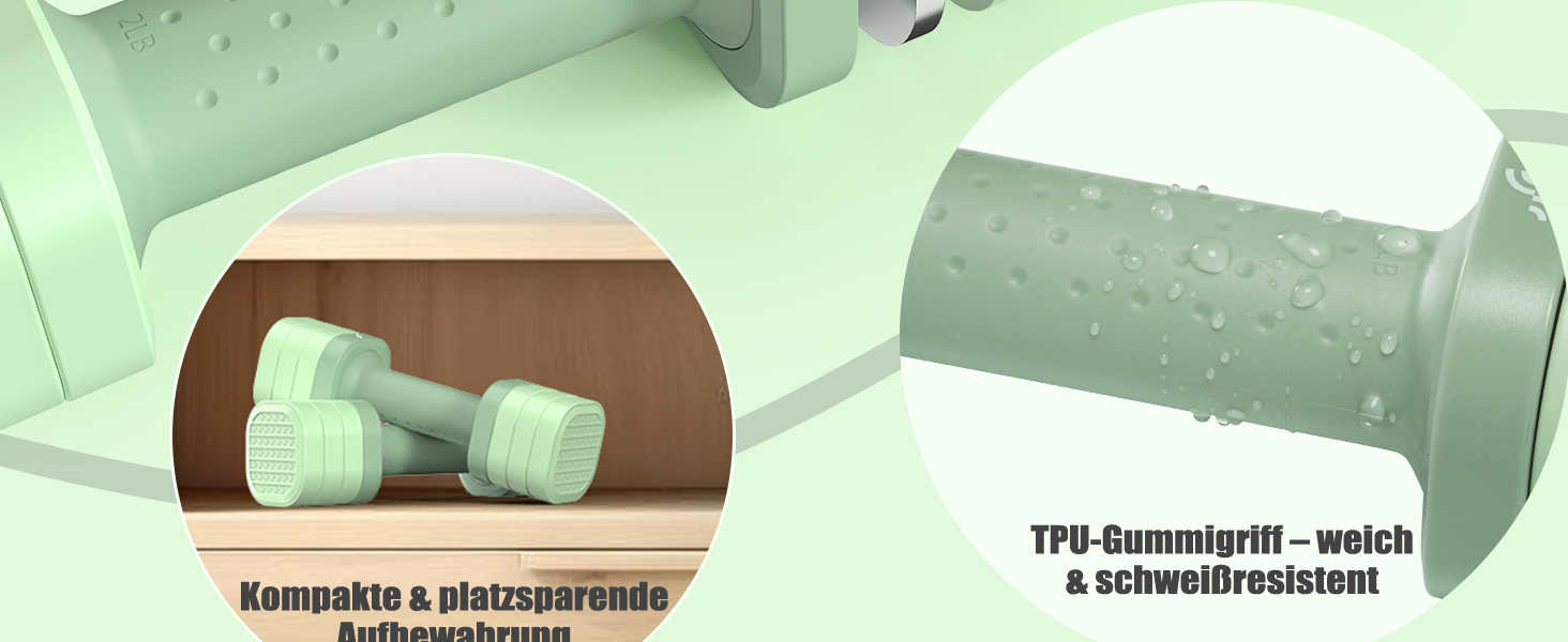 Sportneer Регульовані гантелі для жінок - набір 2 шт (0.9–2.3 кг кожна), 4-в-1, з неслизьким TPU-покриттям, для домашнього фітнесу, силових тренувань (зелені)