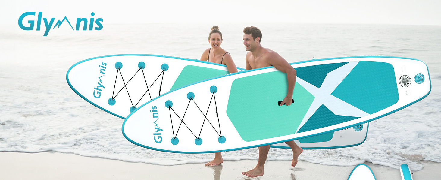 Надувний SUP Борд Glymnis Stand Up Paddle Board 10'6' (320x81x15 см) з Алюмінієвим Веслом, Насосом та Аксесуарами (Білий+Чорний)
