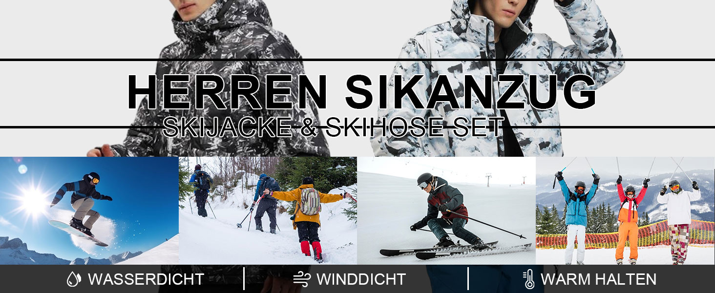 Чоловічий комплект гірськолижний: куртка та штани ALSOGO, водонепроникний, вітронепроникний, з капюшоном, для сноуборду та гірськолижного спорту, колір білий
