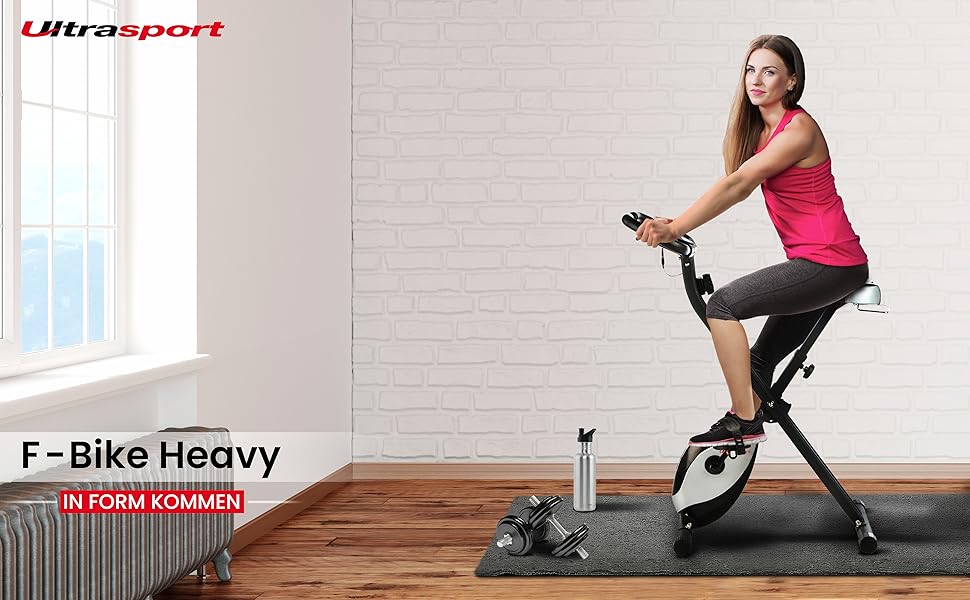 Ultrasport F-Bike 150/200: фітнес-велотренажер для дому, 8 рівнів опору, LCD дисплей, складна конструкція, для спортсменів та людей похилого віку, до 130 кг, матовий чорний