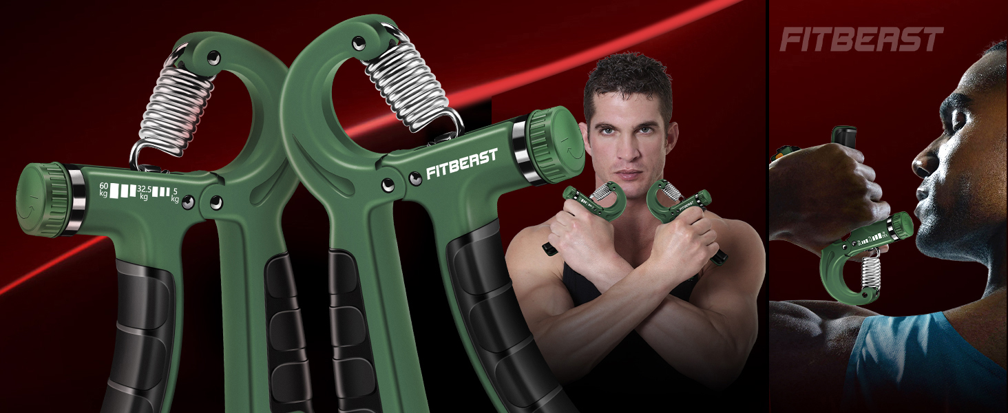 FitBeast Набір для тренування рук (5 шт.): підручники для підручників, фінгердехнери, м'яч для хвата, антистресовий м'яч для спортсменів (темно-зелений)