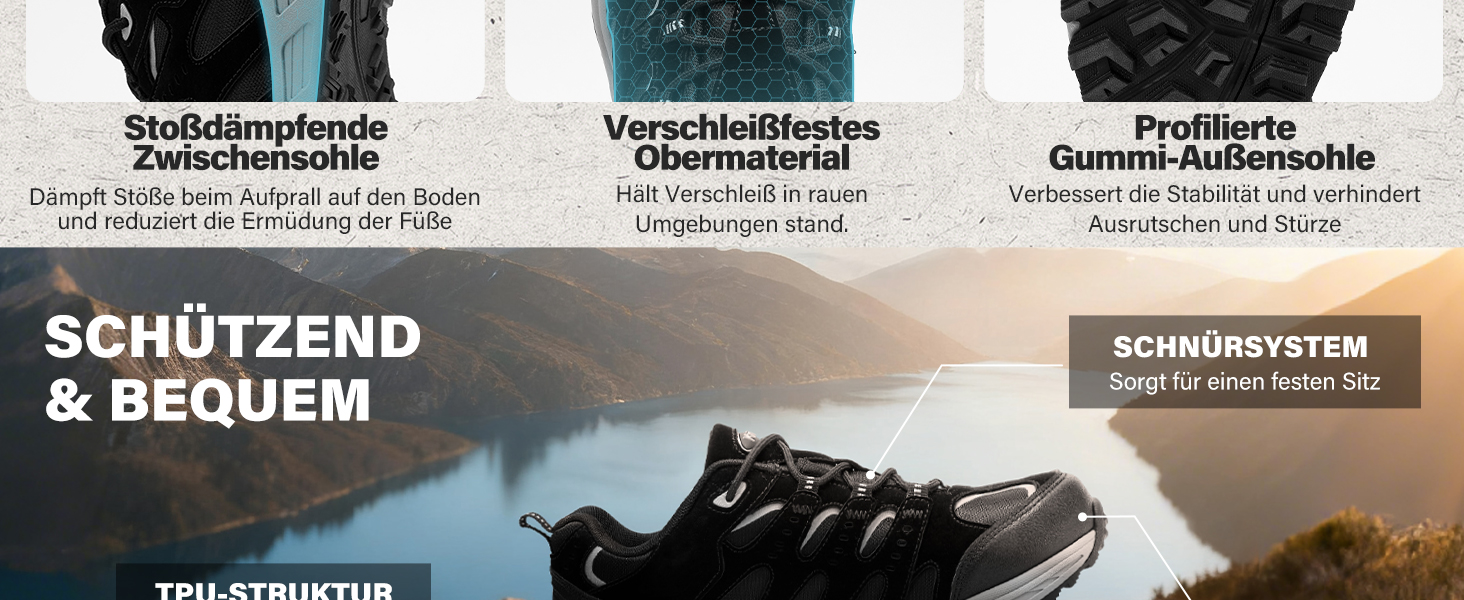 Черевики Kricely для трекінгу та хайкінгу: чоловічі туристичні черевики, спортивне взуття для гір, хайкінгу та трекінгу, чорний, 47 EU