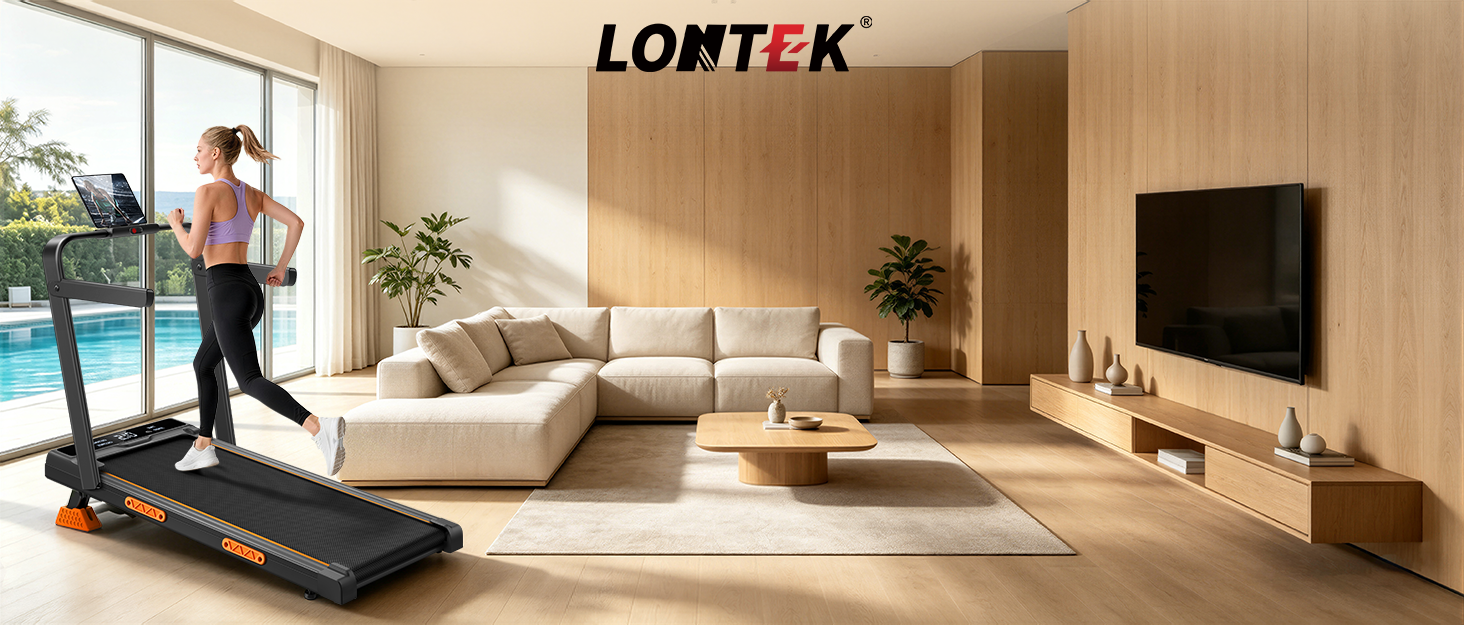 Бігова доріжка Lontek для дому, складана, з кутом нахилу 15%, швидкість 12 км/год, 3.0 к.с., LED-дисплей, вантажопідйомність 136 кг, сіра