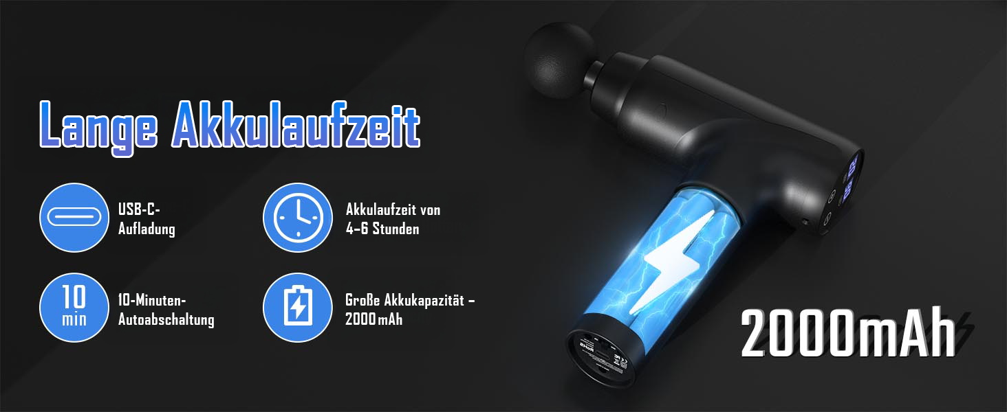 Масажер для м'язів з LED-дисплеєм, 20 швидкостей, 9 насадок, тихий електричний масажер-пістолет, сірий