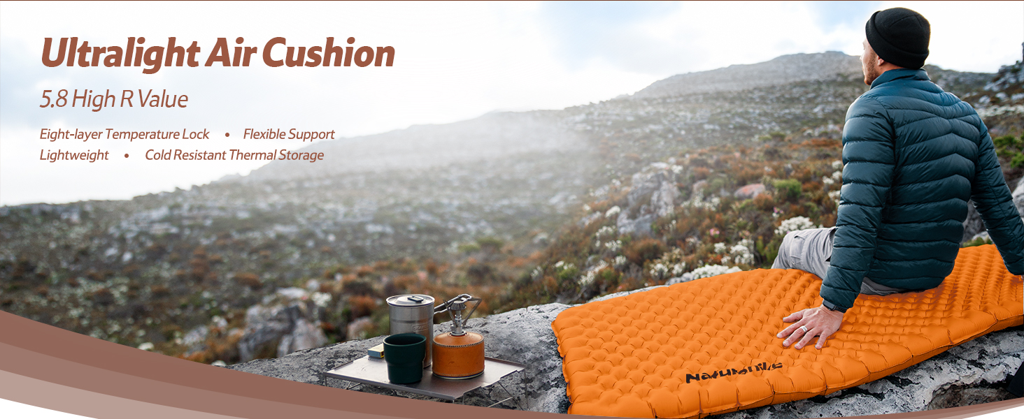 Каремат Naturehike Thermal 5.8 R-Wert для кемпінгу, самонадувний, 183x64 см (Помаранчевий)