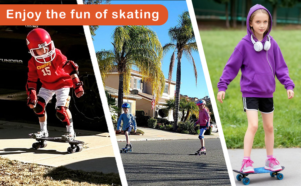 Скейтборд CLYCTIP Mini Cruiser 22 дюйми з підсвічуванням та ABEC-11 підшипниками для дітей та початківців, білий