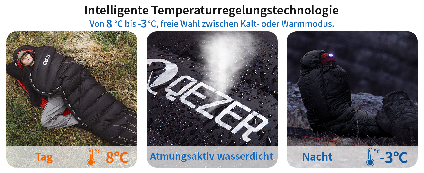 Спальний мішок для дорослих та дітей, зимовий, легкий, Outdoor 8°C ~ -30°C, для кемпінгу та альпінізму, 650 FP гусячий пух, 500г, чорний