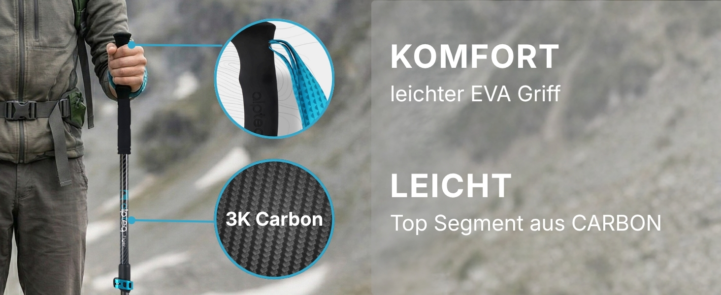 Телескопічні трекінгові палиці з карбону та алюмінію для скандинавської ходьби, регульовані 65–135 см, ергономічні, сині