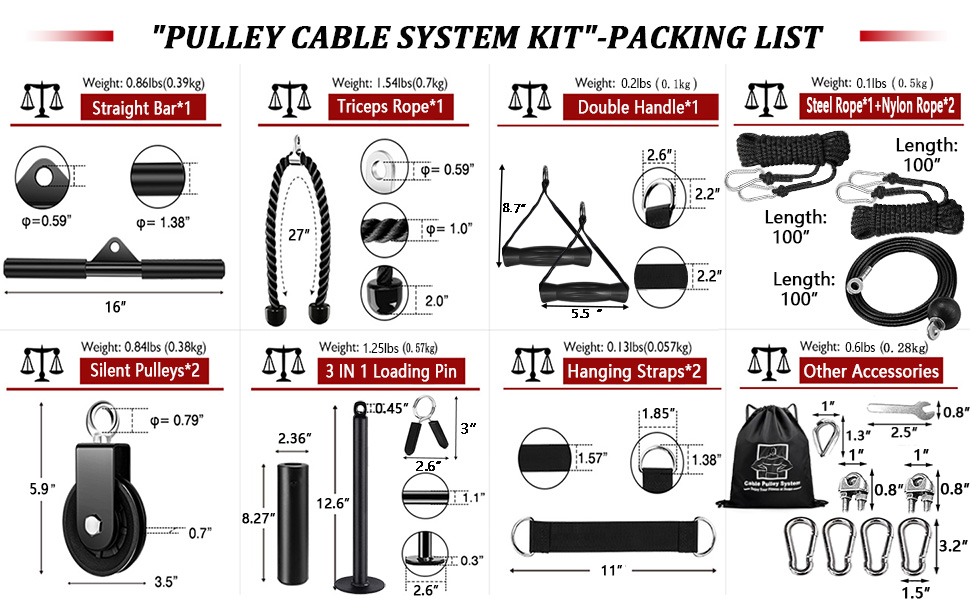 Фітнес-набір Favuit Cable Pull Lat Pulldown, канат на трицепс, шків DIY