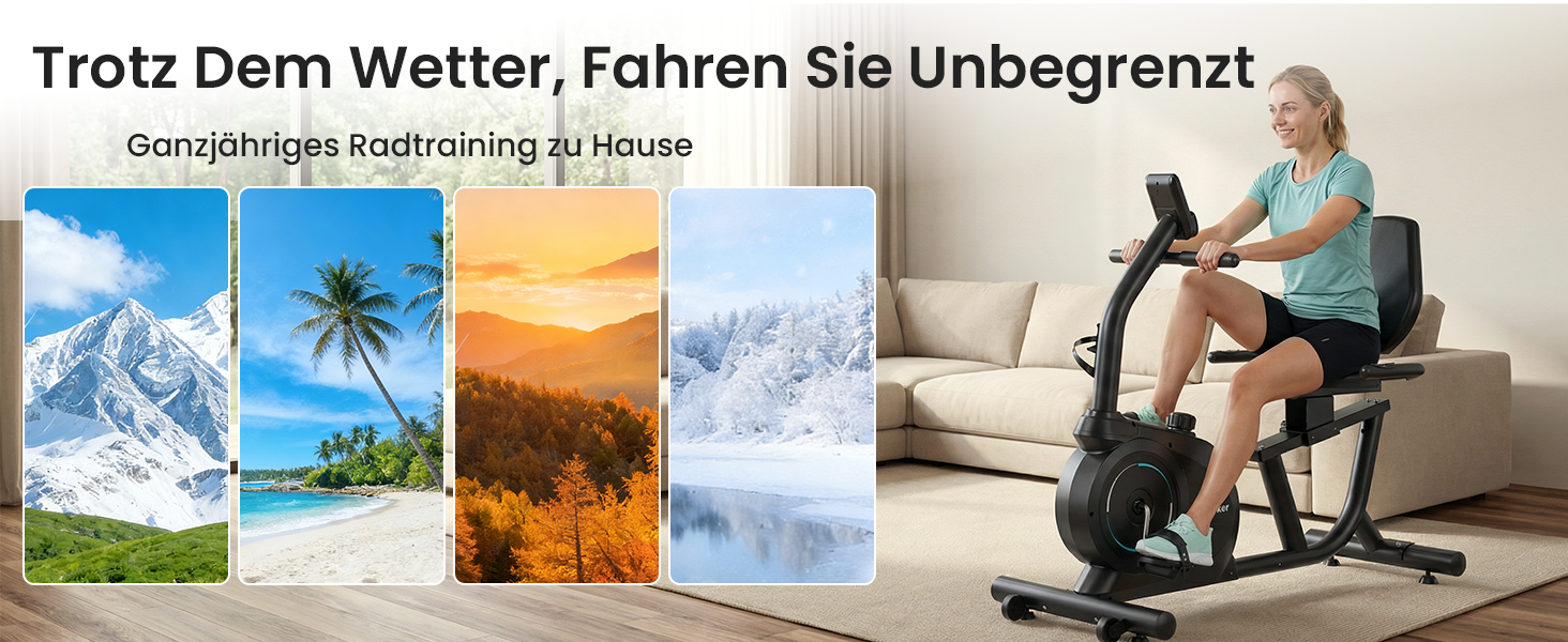 Ергометр Wenoker для дому з магнітною гальмом, датчиками пульсу та LCD-дисплеєм, 16 рівнів опору, до 160 кг, спинна опора, для літніх людей