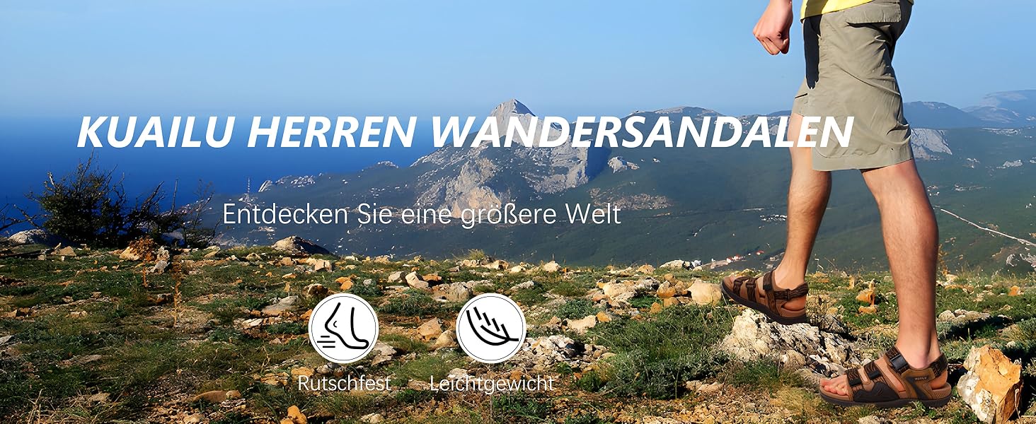 Чоловічі трекінгові сандалії KuaiLu: зручні, ортопедичні, для підтримки стопи при фасціїтусі, для активного відпочинку, літні, легкі, з відкритими пальцями, з регульованою застібкою-липучкою, розмір 48 EU, хакі-коричневі