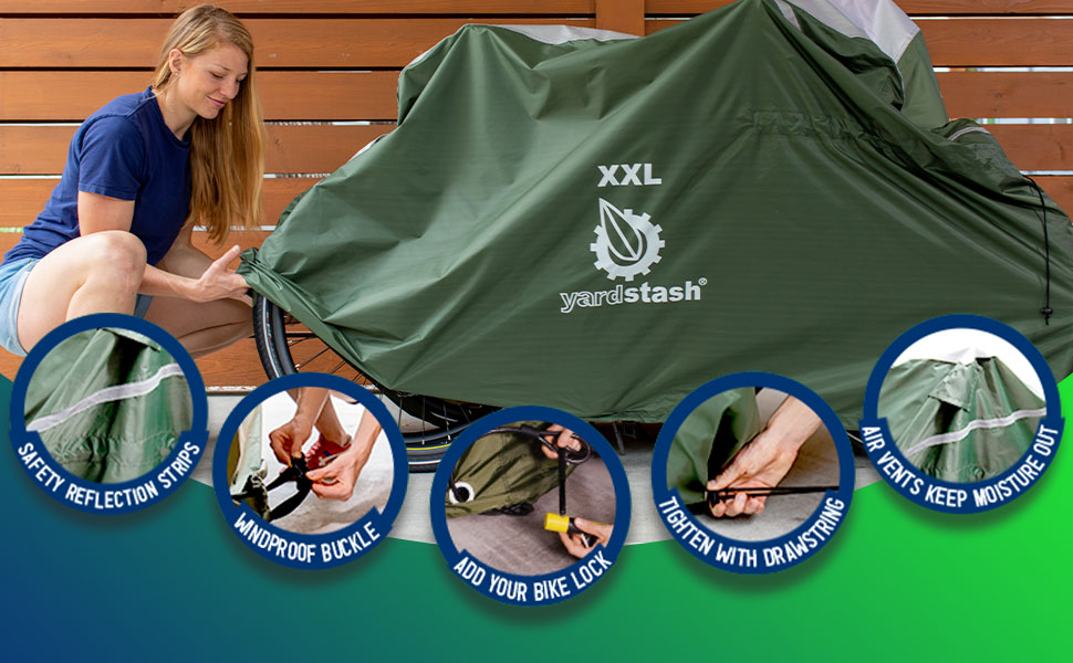 Гараж для велосипедів YardStash на 3 велосипеда - водовідштовхувальний захисний чохол з блискавкою та світловідбиваючими елементами XXL