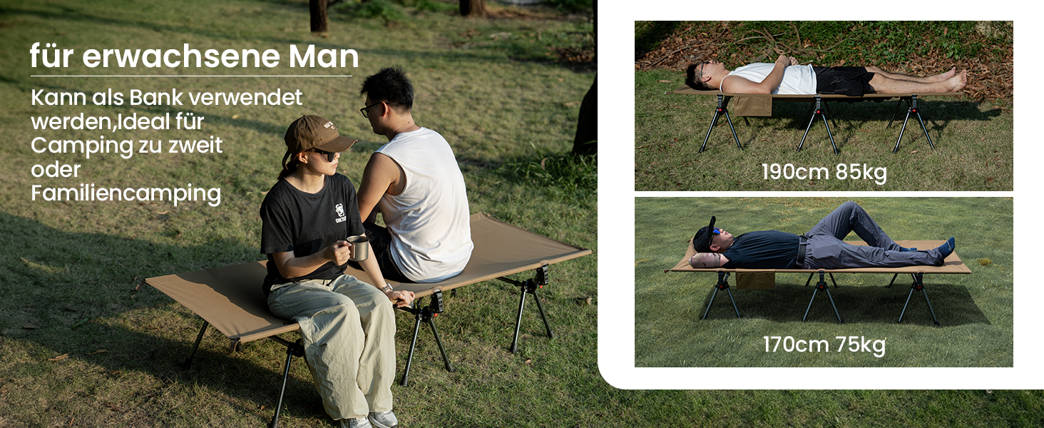 OneTigris SUPRANUBIS розкладне ліжко для кемпінгу 190x70 см, легке, портативне, до 150 кг, для намету, відпочинку на природі, подорожей, саду, офісу, колір Койот