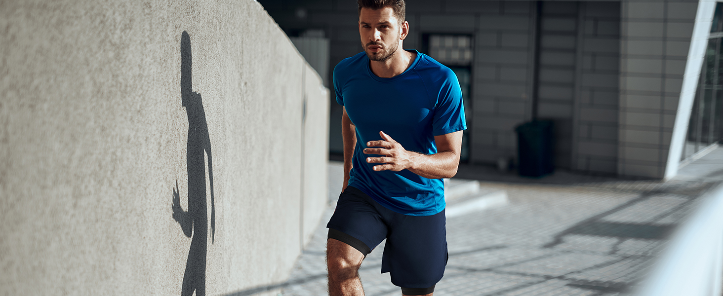 Шорти чоловічі Niksa 2er Pack 2-в-1, спортивні, швидковисихаючі, дихаючі, з кишенею для телефону (XXL, темно-синій)