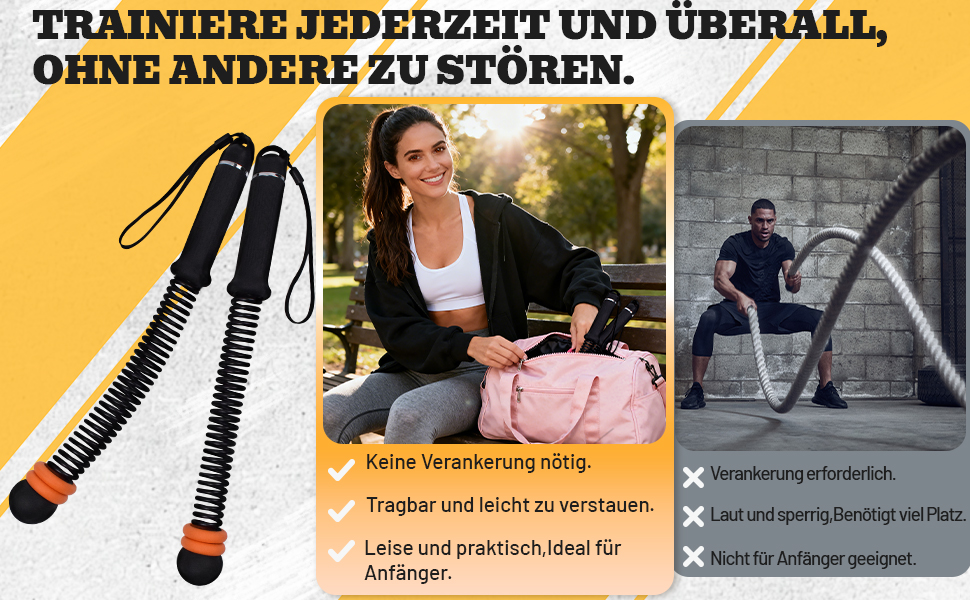 Битва-канат без мотузки з регулюванням - для дому, з силіконовими ручками, чорний. Для тренувань всього тіла, спалювання жиру та силових навантажень