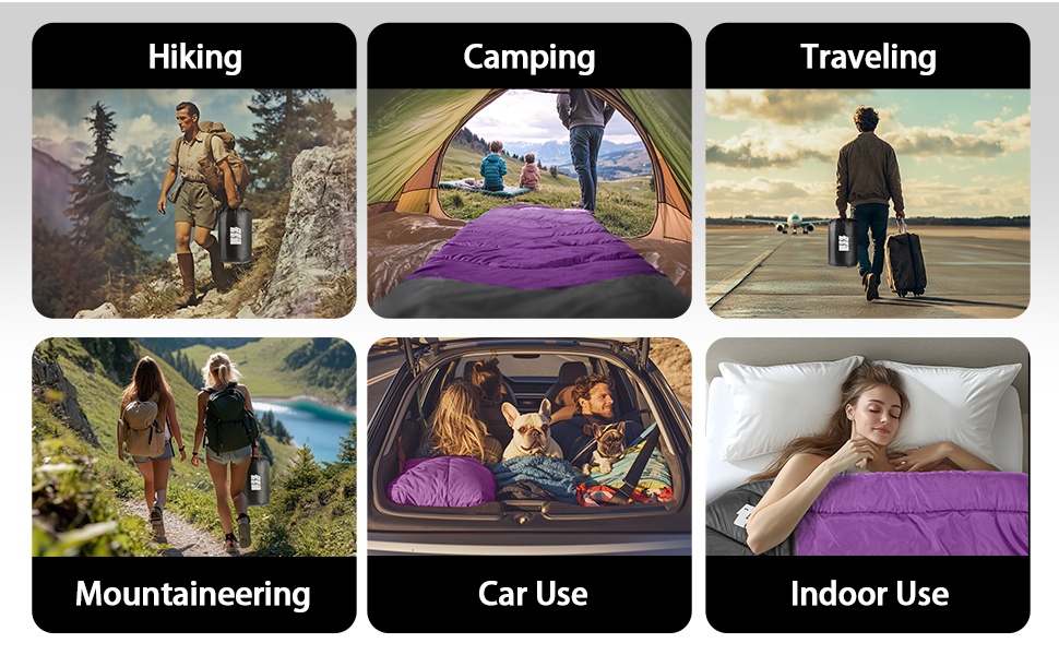 Спальний мішок для дорослих у холодну погоду, водонепроникний, легкий, для великих людей, з компресійним мішком, для кемпінгу, походів, відпочинку на природі та в приміщенні (1,8 кг, фіолетовий)