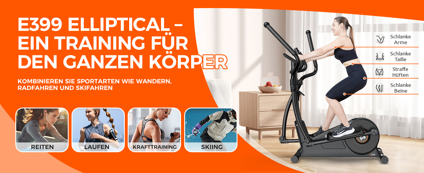 Еліптичний тренажер Pooboo 07-Basic Black з магнітною системою, LCD-монітором та кроком 15,5 дюймів. Витримує вагу до 158 кг, 16 рівнів навантаження.