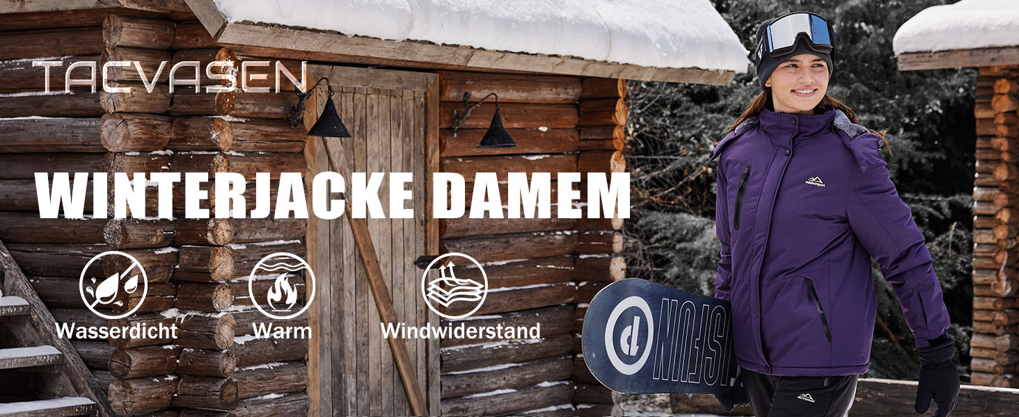 TACVASEN Зимова куртка для жінок, водонепроникна, з флісовою підкладкою, знімний капюшон, для сноуборду та катання на лижах, біла, розмір M