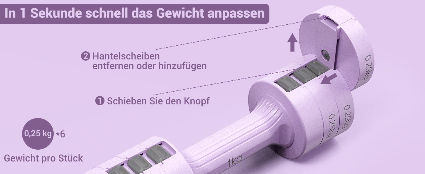 Регульовані гантелі Sportneer – набір 2 шт. (1-2.5 кг), 4-в-1 для дому, фітнесу, силових тренувань, подарунок (фіолетовий)