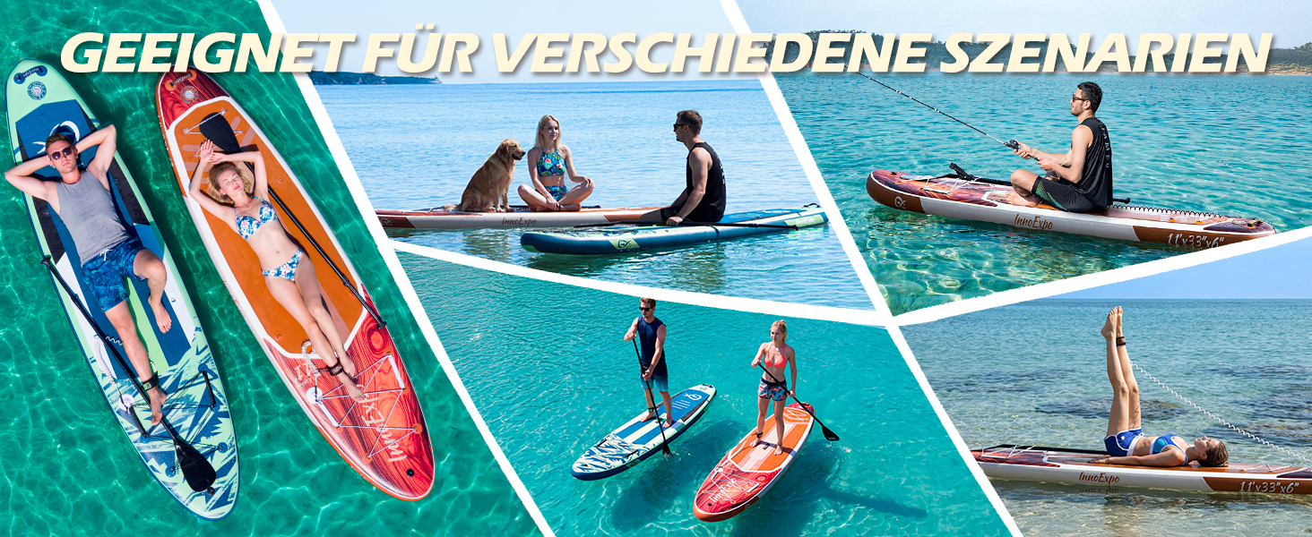 Надувні SUP-дошки InnoExpo 11' з преміум аксесуарами: широка, стабільна дошка з антиковзким деком для підлітків та дорослих (дерево)