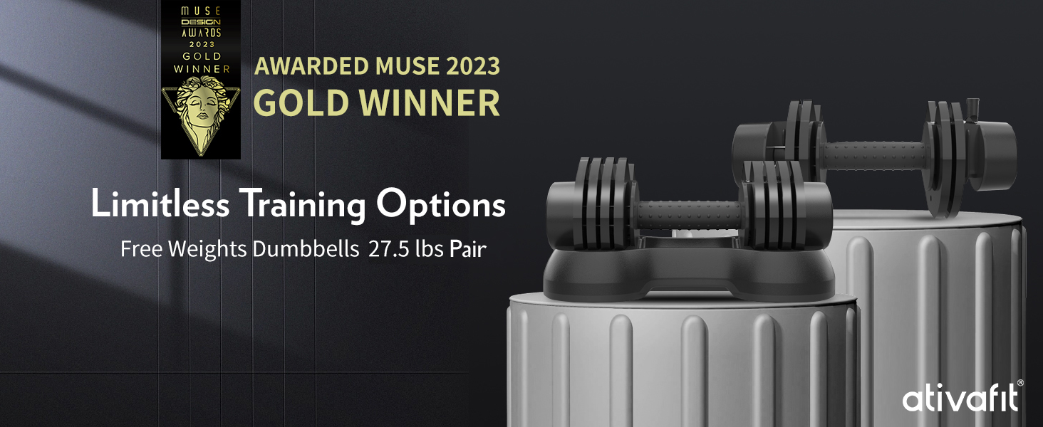 Регульовані гантелі ATIVAFIT - гантелі з антиковзним покриттям та підставкою, для дому, фітнесу та тренувань (1/2 шт.)