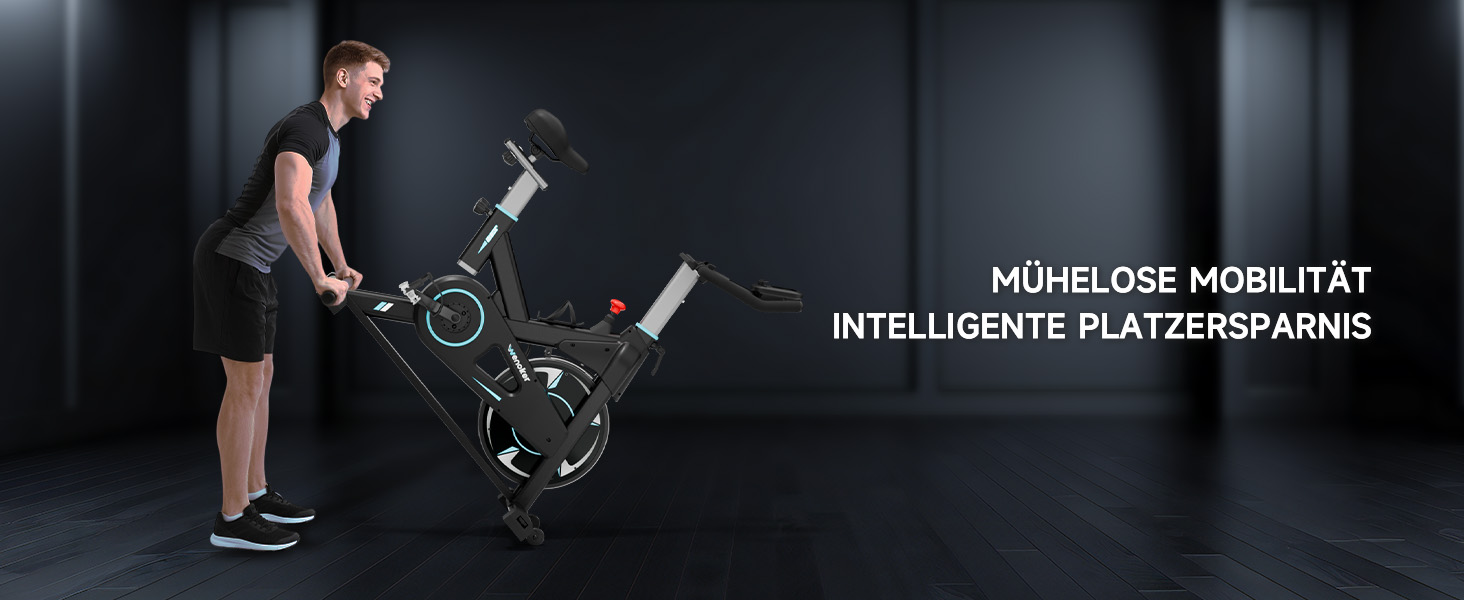 Велотренажер Wenoker з APP, магнітний опір, для дому, Indoor Bike, LCD-дисплей, вантажопідйомність 160 кг, турквіс