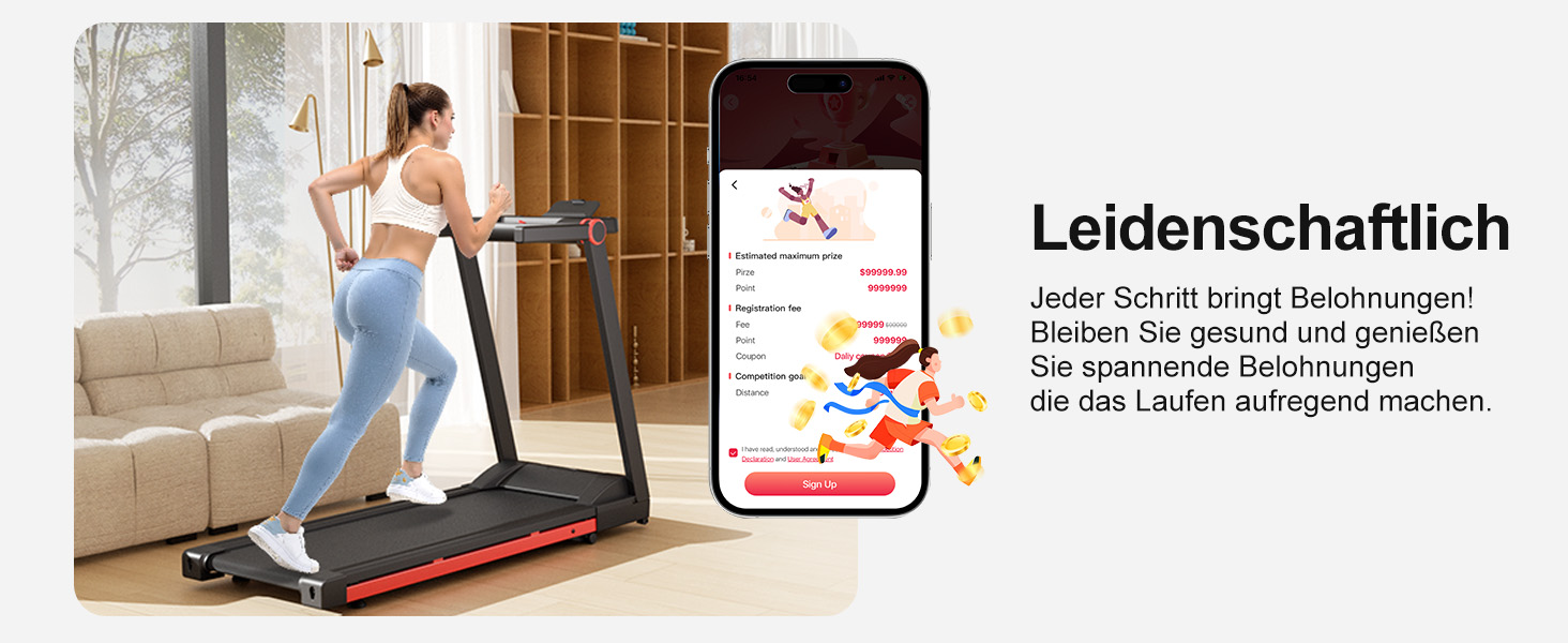 Lacuffy Біговий тренажер для дому, складаний, Walking Pad з нахилом 6%, велика площа для бігу 112 * 42 см, вантажопідйомність 158 кг, для високих людей (Синьо-Чорний)
