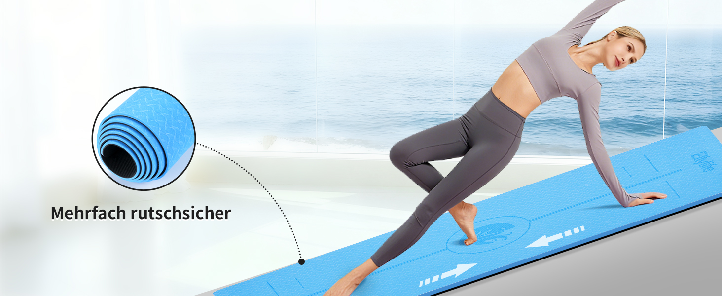 Килимок для йоги з натурального каучуку та TPE, протиковзкий, з розміткою, унікальний дизайн, з ремінєм, екологічний, для подорожей, пілатесу, йоги, фітнесу, синій, 6 мм