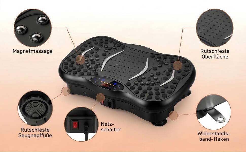 Віброплатформа для тренувань з Bluetooth та магнітною акупресурою, 120 рівнів інтенсивності