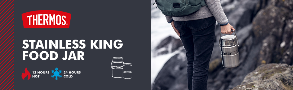 Термос STAINLESS KING з нержавіючої сталі, 0,47 л, чорний матовий, з ложкою, BPA-free