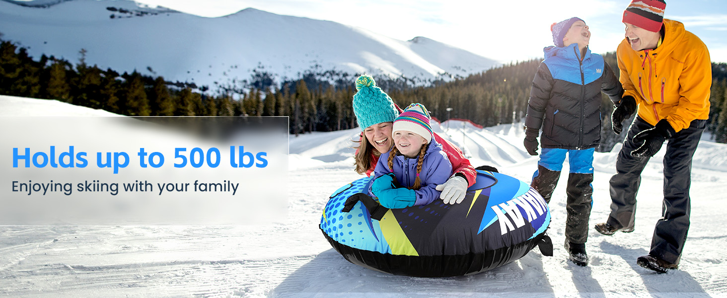 Надувний сніговий тюб зі стропом, 47-49-68 дюймів. Міцний чохол, зносостійкий та морозостійкий матеріал. Зимовий спорт для дітей та дорослих