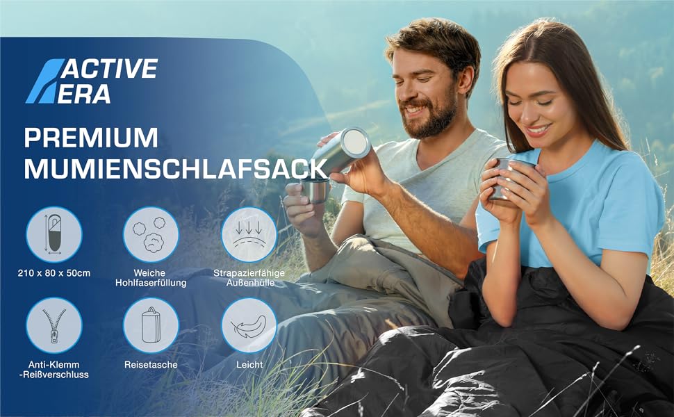 Сплячий мішок Active Era Mumienschlafsack для кемпінгу: зимовий, літній, водонепроникний, ультралегкий, -10°C до 10°C