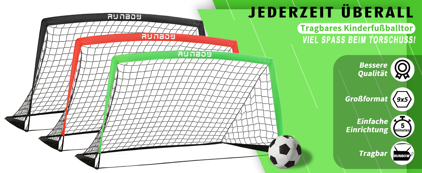 Ворота для футболу RUNBOW для дітей, портативні, для двору, дитяче тренування, з сумкою для перенесення, 2,7 x 1,5 м (зелені)