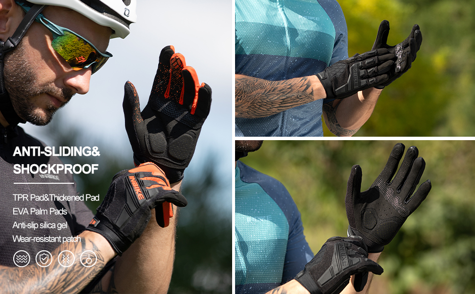 Велосипедні рукавички Inbike MTB для катання на гірському велосипеді та шосе, літні, дихаючі, з підтримкою сенсорного екрану, з TPR накладками на пальці та Eva наповнювачем, сірі, повні пальці, чоловічі/жіночі (MC020), розмір S