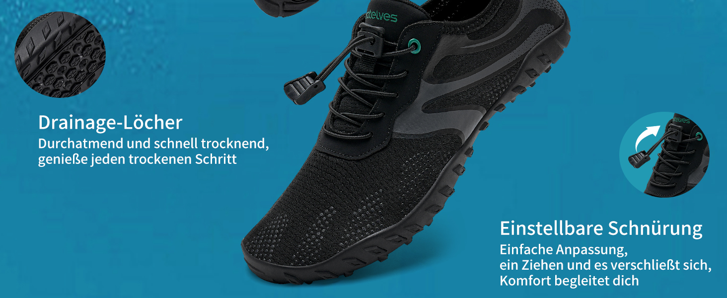 Водні черевики WateLves: для плавання, серфінгу та відпочинку на пляжі. Швидка сушка, розміри 36-48 EU, чорний колір