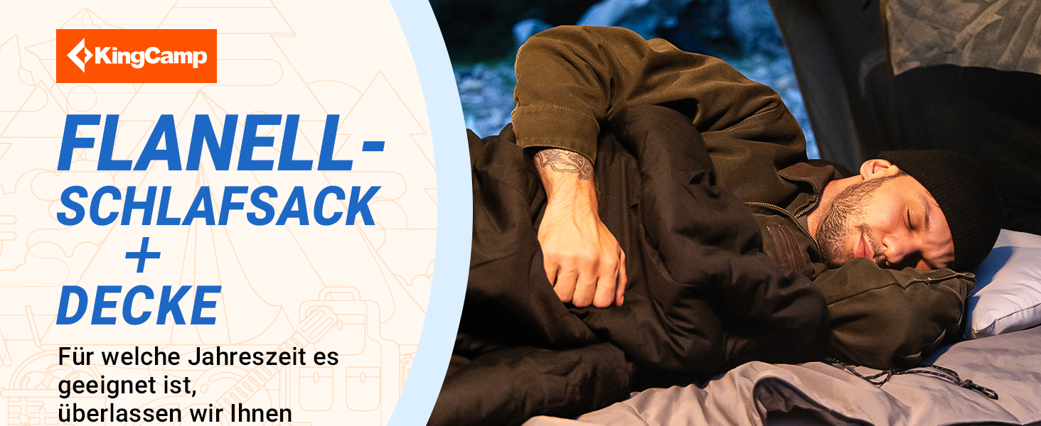 Сплячий мішок KingCamp для дорослих 3-в-1 з бавовняним флісовим підкладкою, зимовий, XXL, легкий, теплий, знімний ковдри, для туризму та відпочинку