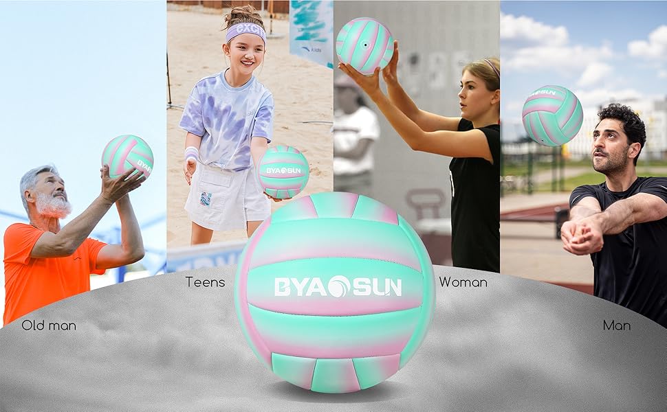 Волейбольний м'яч BYAOSUN для пляжу та залу, розмір 5, для початківців, підлітків та дорослих (зелений, рожевий)